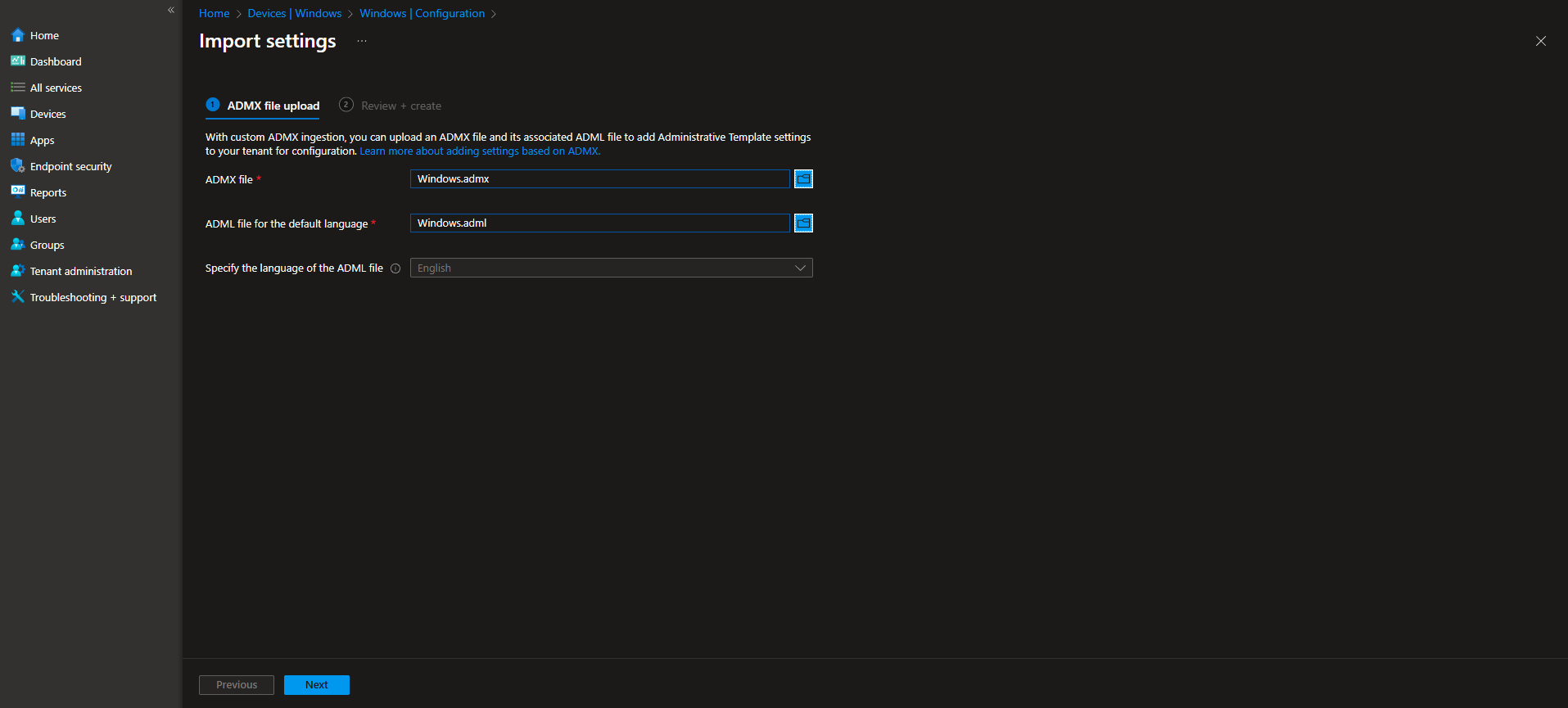 Importing ADMX files in Intune
